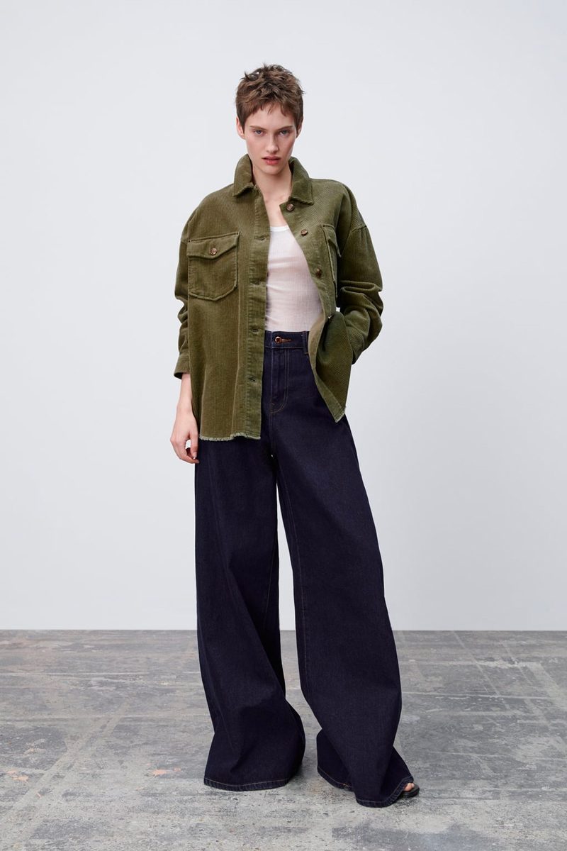 Corduroy Overshirt with Frayed Hem